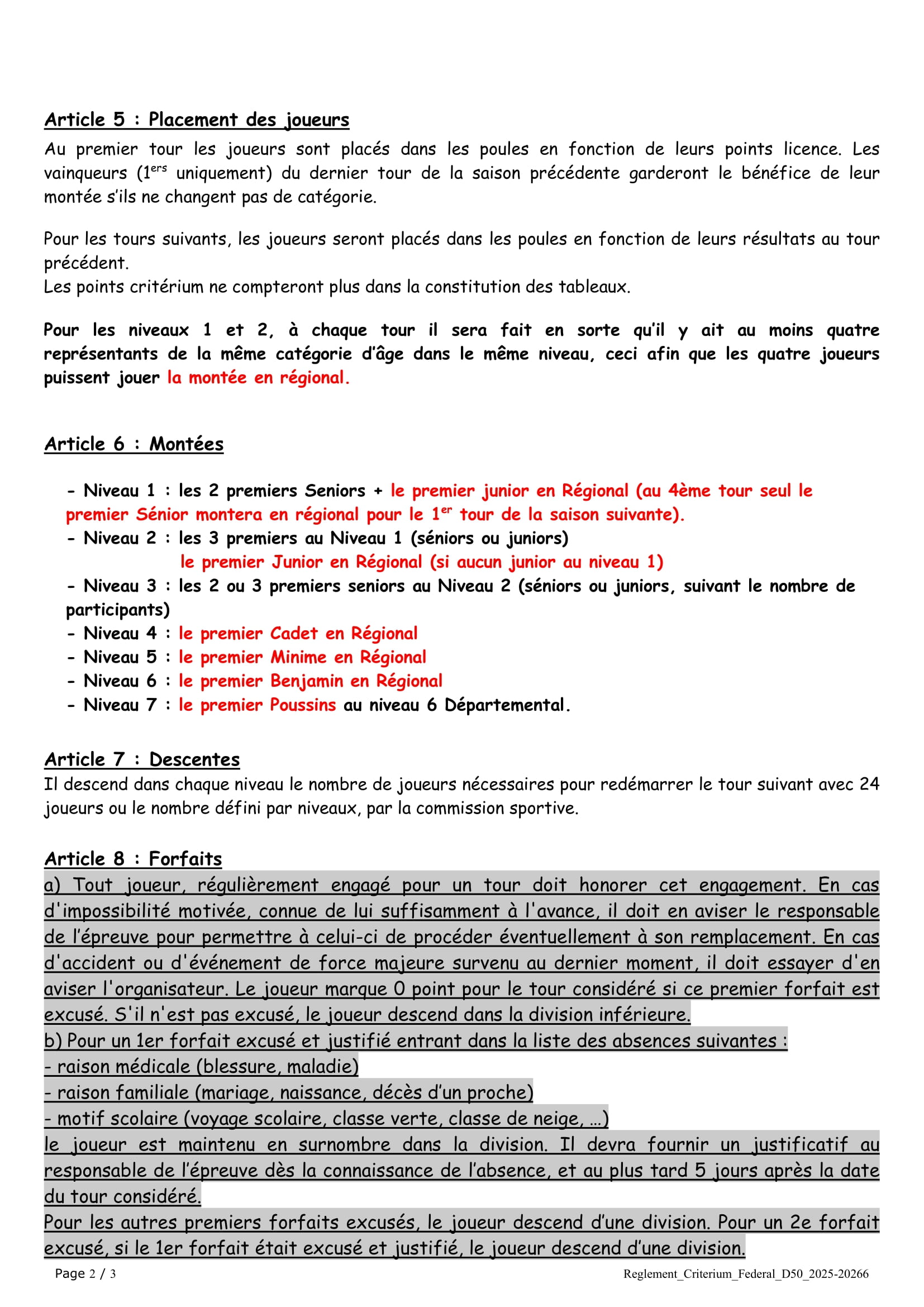 Reglement Criterium Federal D50 2025 2026 2